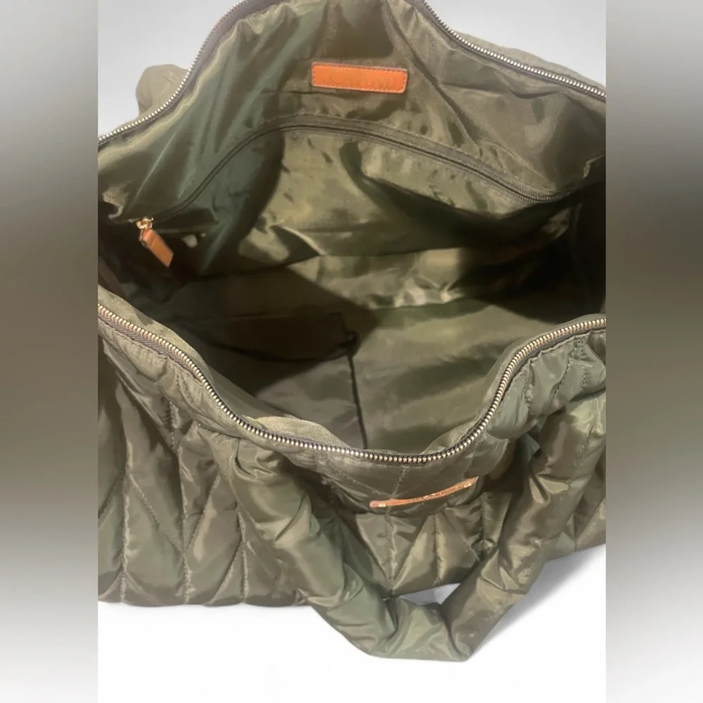 Joan & David Quilted Duffel Bag with Strap & Matching Pouch – Olive Green 20”